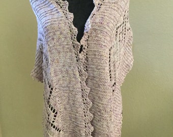 Hand knit Woman’s shoulder wrap scarf cover lightweight lace.  Made in America