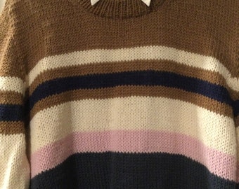 Woman’s hand knit Wool striped cropped Jumper ,sweater, pullover size S.   Free shipping .