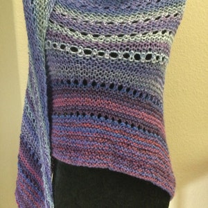 Hand-Knit Triangle Shawl: Purple Hues Wool Blend Shoulder Wrap