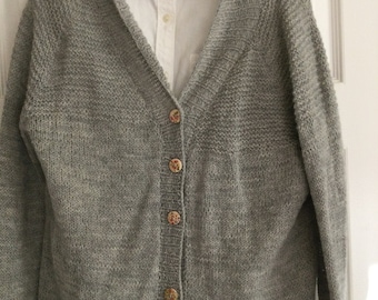 Handmade Gray Cardigan: Women's Size Small with Floral Buttons