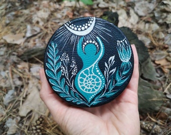 Shamanic rattle.Moon Goddes handpainted Unique leather maracas.Spiritual journey instrument.Meditation helper. Healing sound.Ceremonial tool