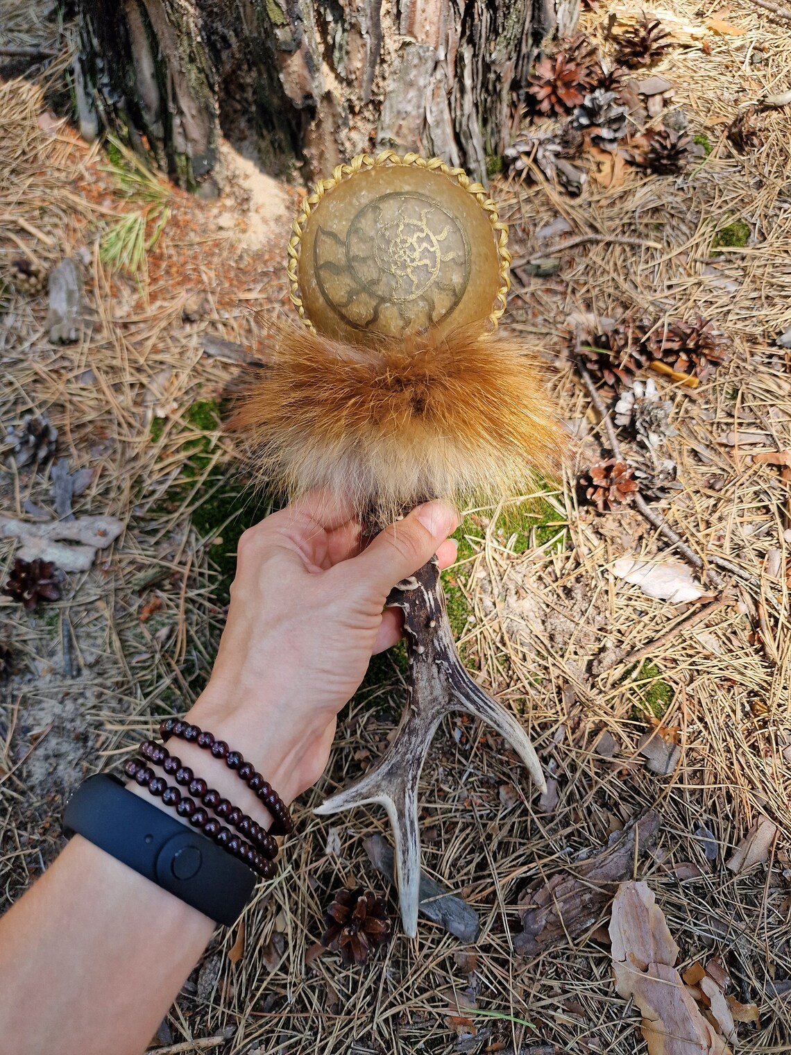 Shamanic Ammonite Rattle. Unique Leather Maracas. Shamanic Tool ...