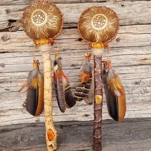 Shamanic rattle Sun. Unique leather maracas. Shamanic tool. Spiritual journey instrument. Meditation helper. Healing sound. Ceremonial tool