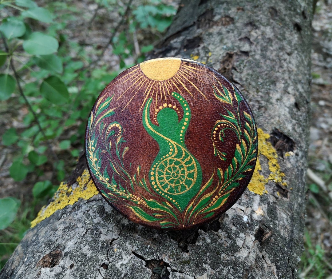 Shamanic Rattle.sun Goddes Handpainted Unique Leather Maracas. Spiritual Journey Instrument