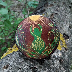 Shamanic rattle.Sun Goddes handpainted Unique leather maracas. Spiritual journey instrument.Meditation helper. Healing sound.Ceremonial tool