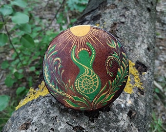 Shamanic rattle.Sun Goddes handpainted Unique leather maracas. Spiritual journey instrument.Meditation helper. Healing sound.Ceremonial tool