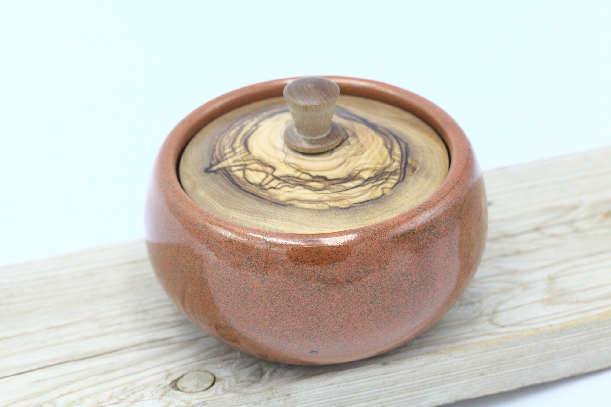 Boîte en Céramique Artisanalesunrise avec Couvercle Olivier