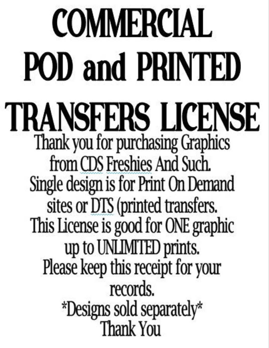 Commercial License up to Unlimited for POD Print on Demand or DTS Print ...