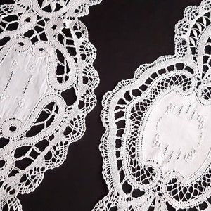 two similar linen table runner bobbin lace handmade