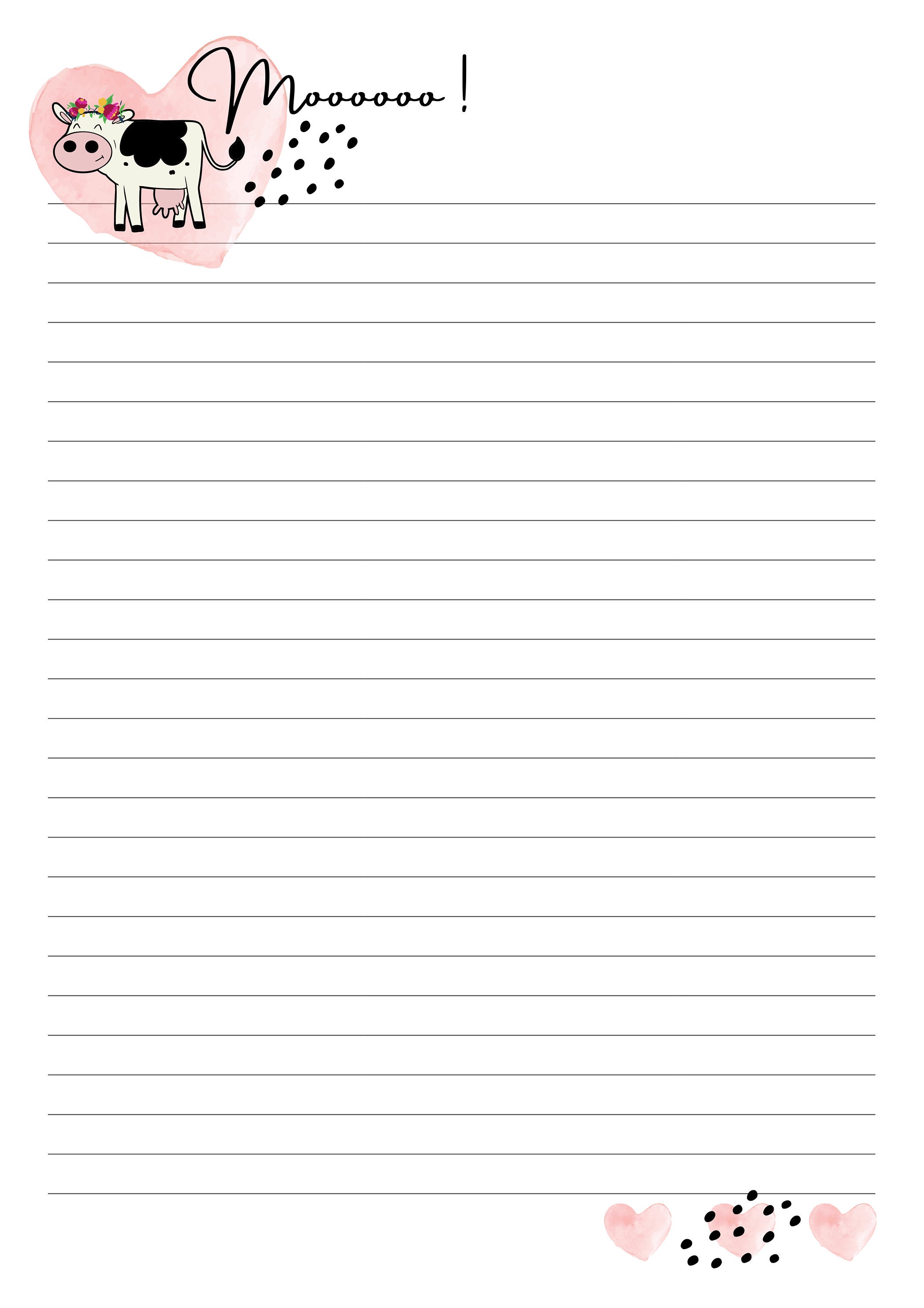 Moooooo Cow Printable Stationary Paper/Writing Paper/Digital | Etsy