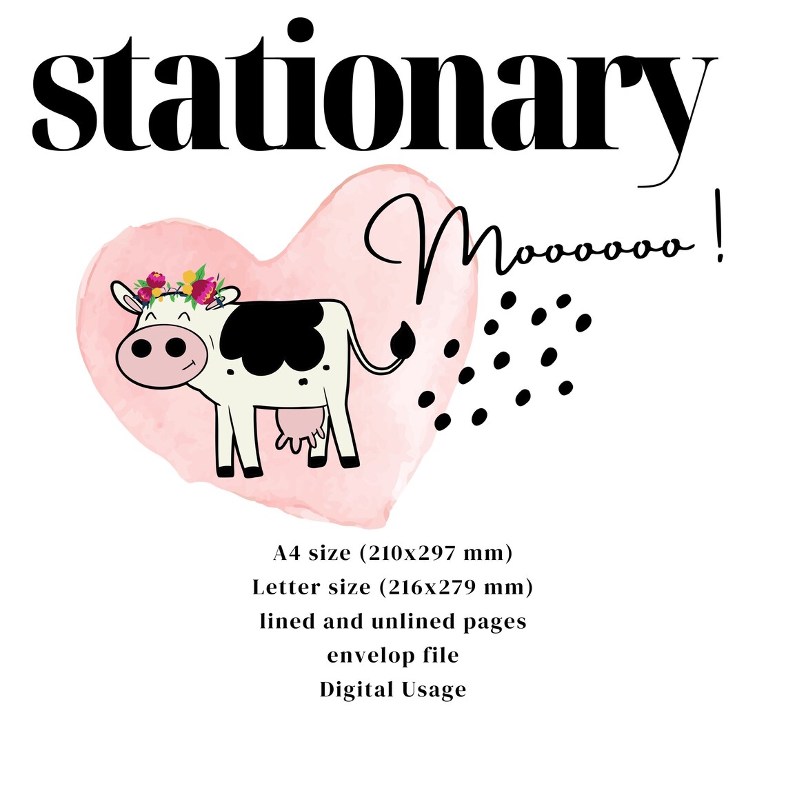 Moooooo Cow Printable Stationary Paper/Writing Paper/Digital | Etsy
