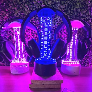 Custom LED Headphone Stand – Personalized Headphone Holder – Gamer Tag Headset Stand – RGB Light – Gift for Gamers – Headset Holder Decor