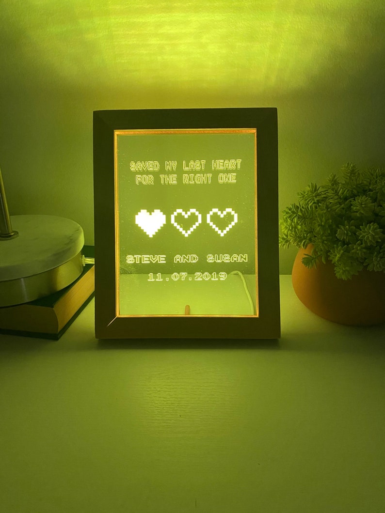 8 Bit Heart Night Light Gamer Heart Gifts Retro Night light Anniversary Gift Saved My Last Heart Wedding Gift 8 Bit Light image 4