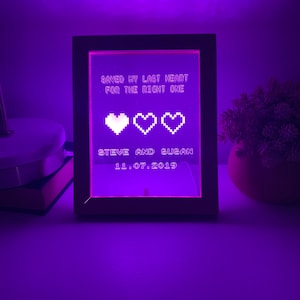 8 Bit Heart Night Light Gamer Heart Gifts Retro Night light Anniversary Gift Saved My Last Heart Wedding Gift 8 Bit Light image 2