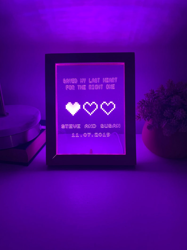 8 Bit Heart Night Light Gamer Heart Gifts Retro Night light Anniversary Gift Saved My Last Heart Wedding Gift 8 Bit Light image 2