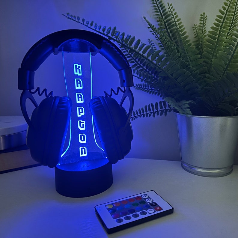 Personalized Headphone Stand,Gamer Gift, 3D Night Light, Video Game Lover, Custom Gamertag Light Sign, Personalized Streamer Headset Holder image 1