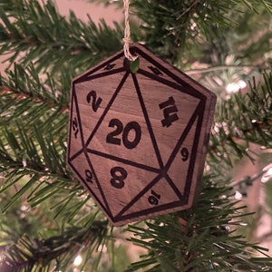 D20 Polyhedral dice ornament - dice ornament- Christmas Wooden Dice Ornament - D&D ornament - DND Xmas Gift