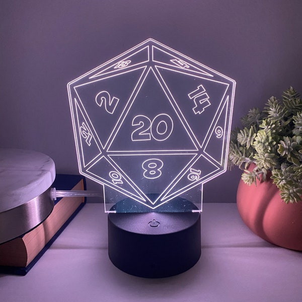 D20 3D Night Light, D20 Night Light,  Dungeons and Dragons Lover, Dice Lamp, Dice Night Light, 3D optical Illusion, D&D Light, D20 LED light