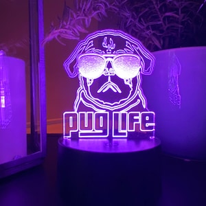 Pug  Night Light Vibrant Multi-Color Pug Lamp with Remote Control Fun Gift for Dog Lovers and Pet Owners Changeable Colors and Decor