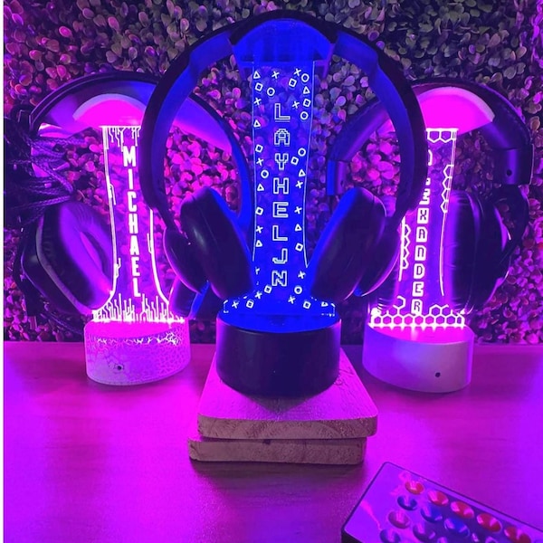 Personalized Headphone Stand Gifts For Gamers, Headset Holder, Custom Gamertag Light Sign for Gaming