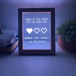 8-Bit Heart Night Light: Engraved Acrylic Gamer Decor