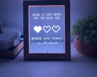 8 Bit Heart Night Light - Gamer Heart Gifts - Retro Night light - Anniversary Gift - Saved My Last Heart - Wedding Gift - 8 Bit Light