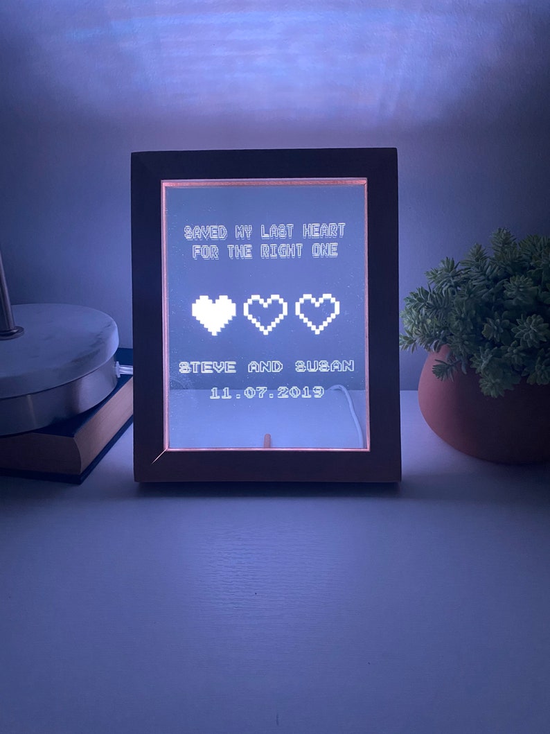8 Bit Heart Night Light Gamer Heart Gifts Retro Night light Anniversary Gift Saved My Last Heart Wedding Gift 8 Bit Light image 1