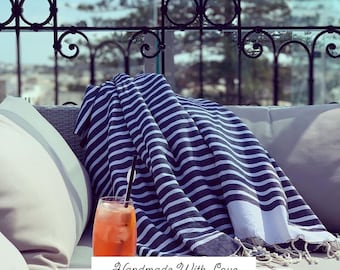 Hamamtuch Strandtuch Fouta - in maritimen Streifenmuster