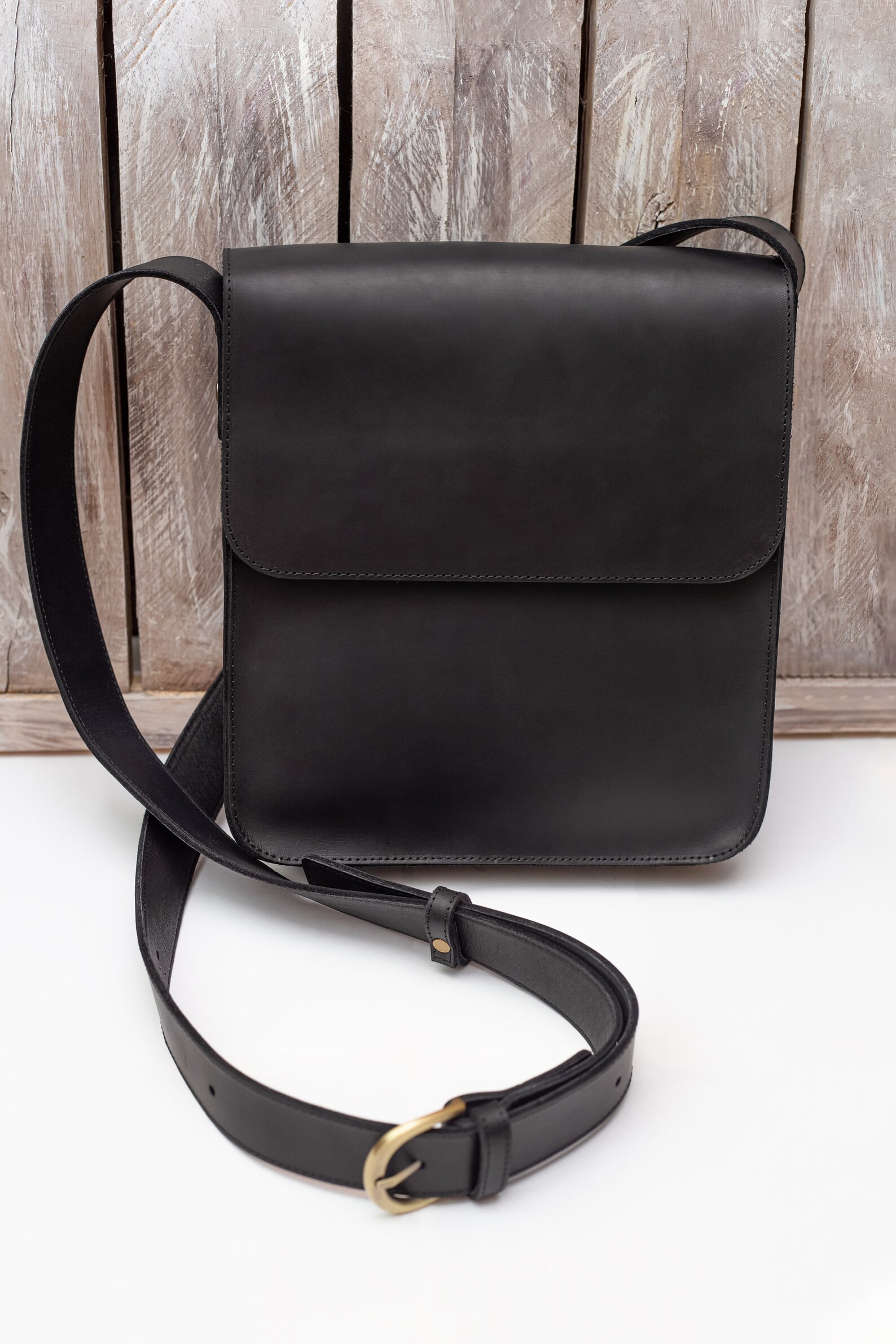 Black leather mens bag. Mens crossbody bag. Shoulder everyday Etsy