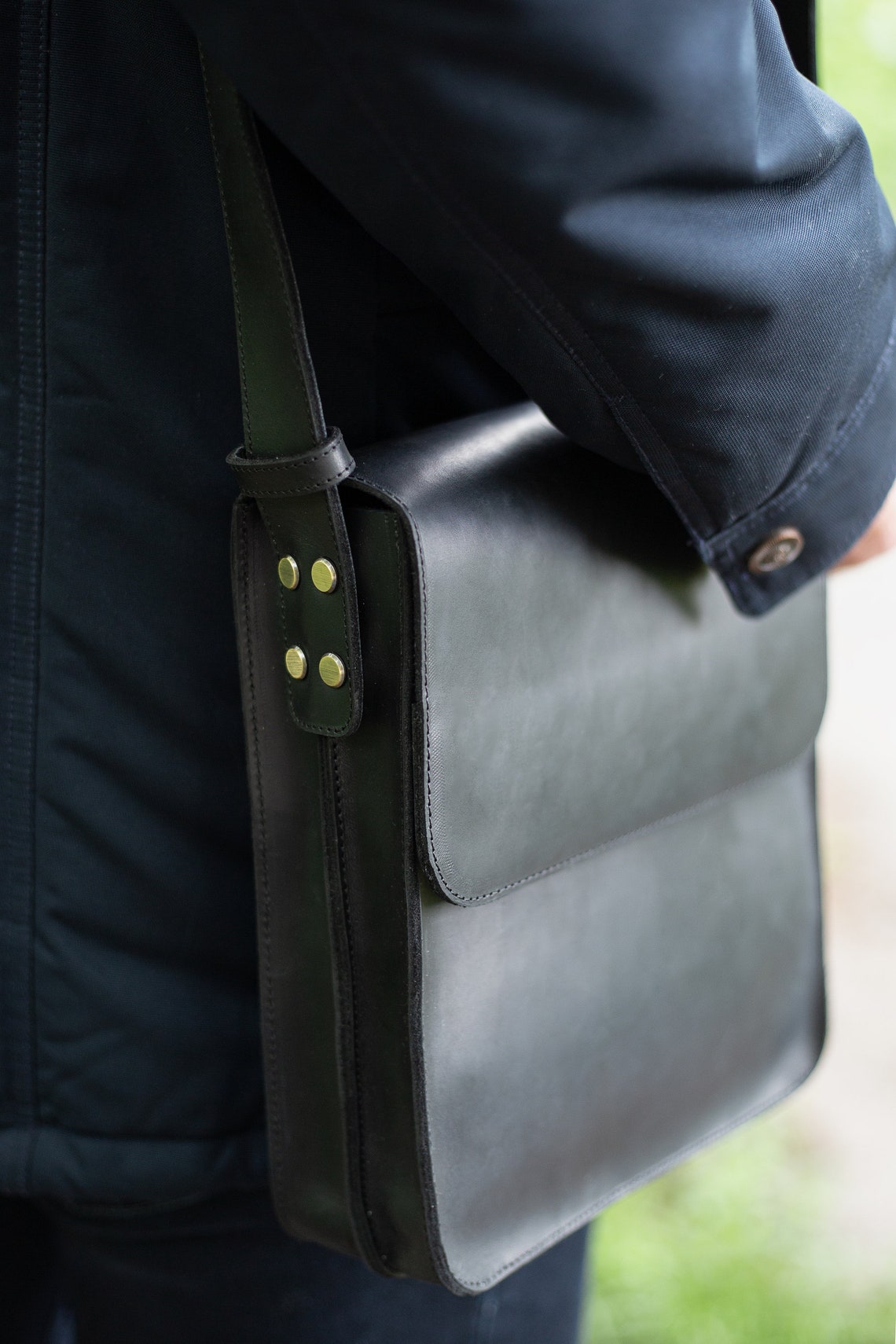 Black leather mens bag. Mens crossbody bag. Shoulder everyday Etsy