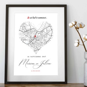Affiche personnalisée lieu de rencontre / Cœur / Couple / Cadeau / St Valentin