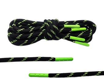 Black Green Rope Shoelaces w/ Metal Aglets for Air AM Max Runner Trainer