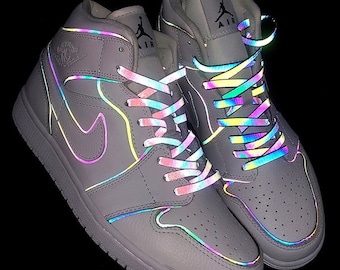 Iridescent 3M Reflective Flat Laces For Air AJ Jordan Max Force 1 Rainbow Fearless 1 Rainbow