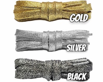 Metallic Gold/ Silver Flat Laces Sparkle Shining for Air AJ Max Force Jordan 1