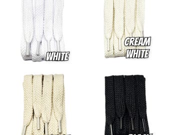 15mm Wide Cotton Flat Shoelaces for Replacement Maison MMY sneaker White / Black / Cream White / Beige