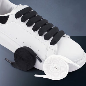Thick Flat 12mm Wide Shoelaces Solid Color Strings Black White