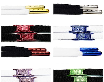 Glossy Matellic Dubrae Shoelaces with Aglets Tips for Air AF1 Force Jordan 1 Red Blue Gold Silver