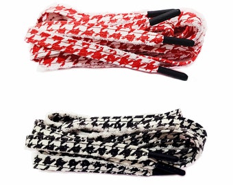 Houndstooth Thick SB Flat Laces For Dunk SB Black / Red Pied-de-poule Habibi