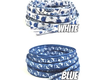 Blue and White Ware Pattern Flat Shoelaces Fit For Air Force Max Jordan 1
