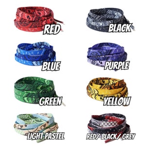 Patchwork Paisley Bandana Flat Sheo Laces Red Blue Purple Black Yellow Light Pastel Green