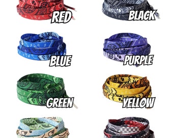 Patchwork Paisley Bandana Flat Sheo Laces Red Blue Purple Black Yellow Light Pastel Green