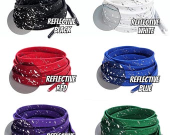Reflective Cement Splash Print Flat Shoelaces For Air AJ Jordan 4 5 IV V White Oxidized Green Military Blue Red Fear Purple Black