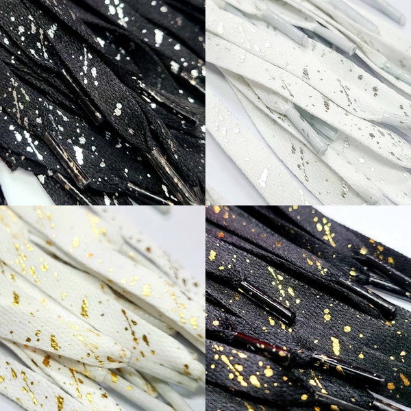 Premium Splash Splatter Paint Flat Laces Gold/ Silver