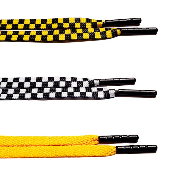 Checkered Flat Laces Shoelaces For Air AJ Jordan 1 Mid Hi OG Taxi Yellow Dunk SB Varsity Maize