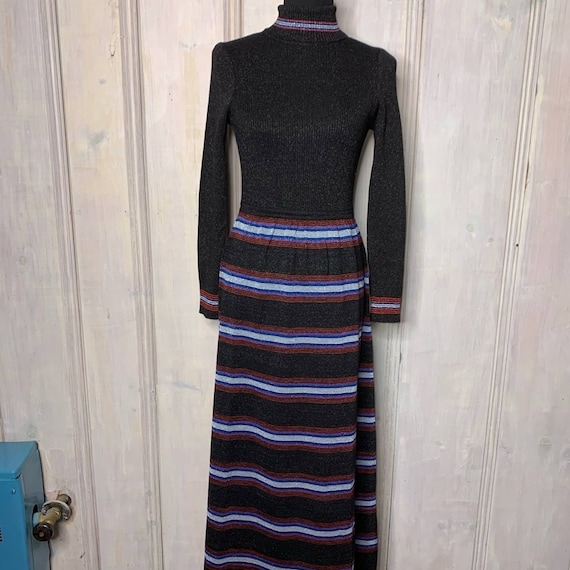 Vintage wool lurex metallic stripe maxi dress