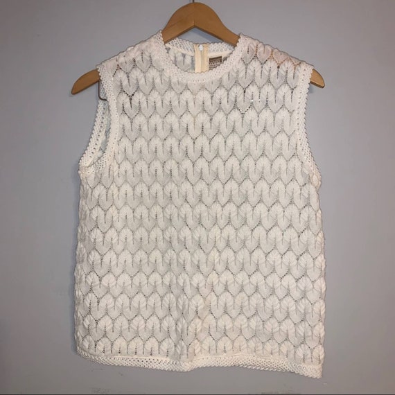 Vtg 60s Montgomery Ward white knit sweater vest