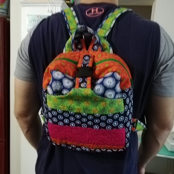 Pdf Pattern with Youtube video tutorial to Sew a small backpack - 25.5cmH x 23. 5cmW x 12cmD https://youtu.be/N7mJFqX-dJs