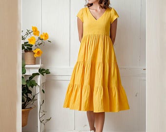 Tiered Dress PDF Sewing Pattern: Aniki, Sizes S-5XL (A0, A3, A4, Letter Formats)