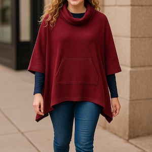 Cowl Neck knit Poncho, pdf Sewing Pattern, kangaroo Pocket, Formats A0,A3,A4,Letter  English and Afrikaans instructions included