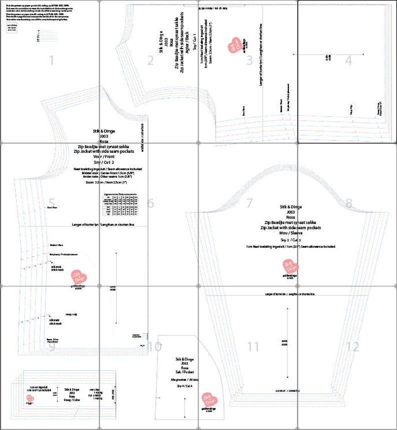 PDF-sömnadsmönster för hög kragejacka, dragkedja fram, sidofickor, (M-4XL) (A0, A3, A4, Letter) engelska och afrikaans bild 4